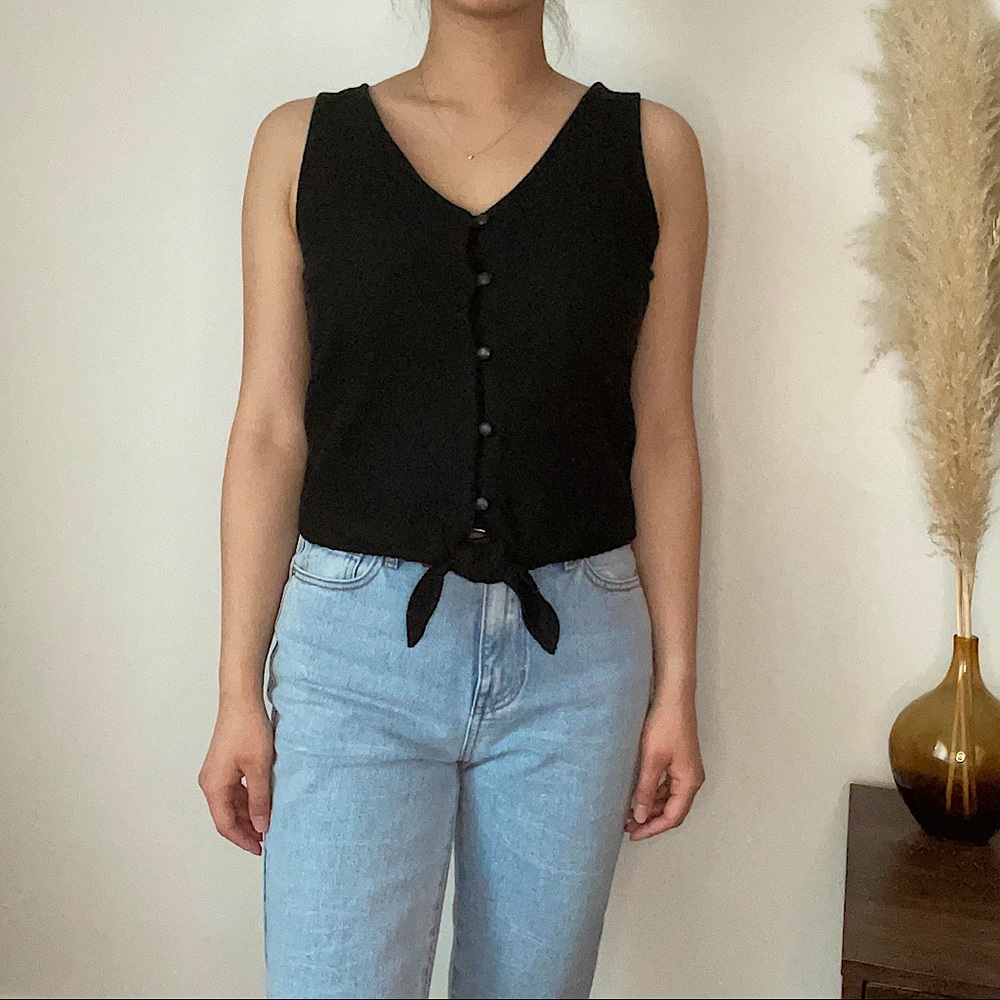 Madewell Black Buttoned Tank Top w/ Tie